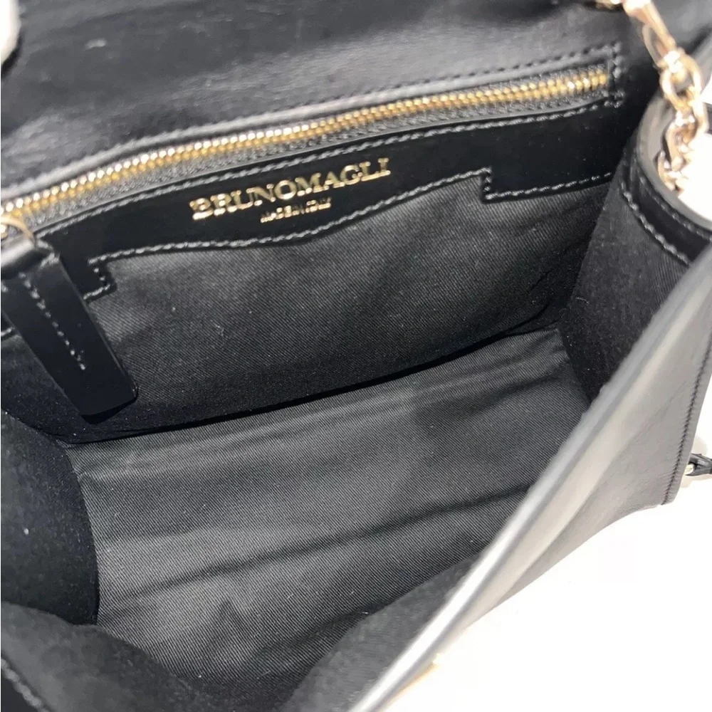 BRUNO MAGLI Black Leather Flap Leather Crossbody Bag Made in Italy